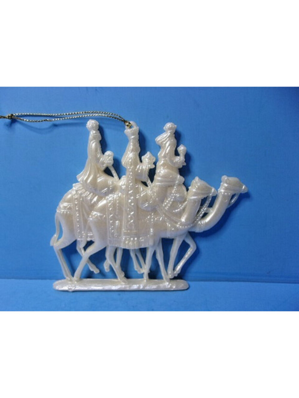 Vintage 3 Wisemen on Camels Christmas Nativity Ornament Pearlescent White Taiwan